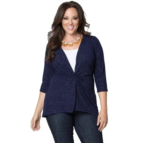 Kiyonna Top 0X =10 12 Bellini Blue Star Night Glitter Slimming Versatile $68 - Picture 1 of 16